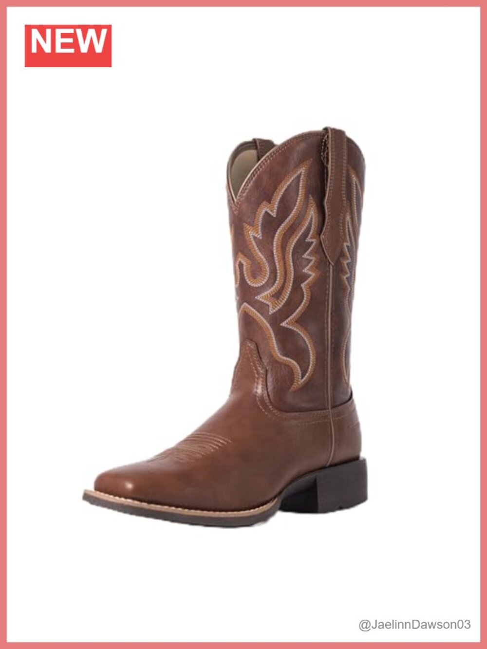 Faux Leather Western Cowboy Boots Mid Calf Embroidered Square Toe Pull On